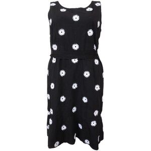 Talbots PLUS Size 16 Black w/ White Embroidered 3D Flowers Sheath Knee Dress
